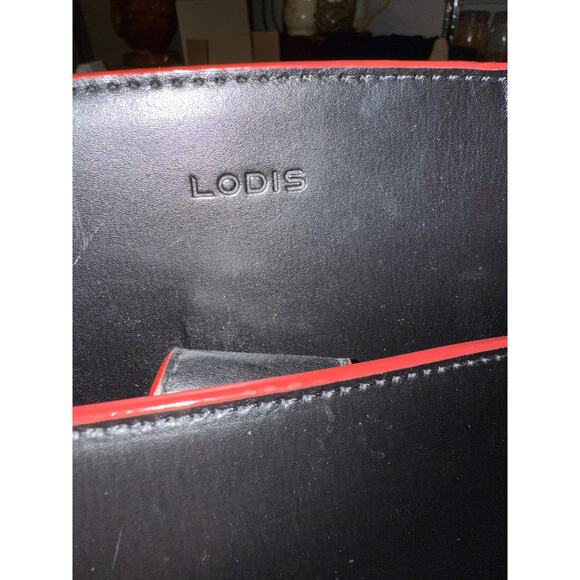 Lodis Black Leather  Bag with Red Trim Structured Shoulder Bag  Matching Pouch - Picture 14 of 14